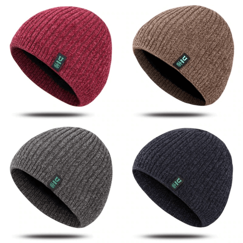 Fashion Classic Knitting Thickening Wind Protection Unisex Hat in red, brown, gray, and navy blue, ideal for winter warmth.